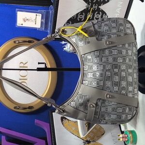 Salvtore Ferragamo Gray Logo Patterned Canvas And Leather Women's Bag - RARE 🔥